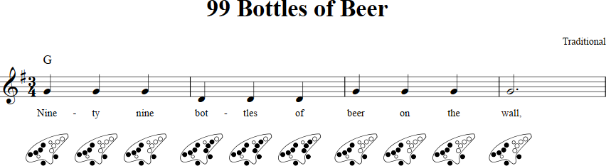 99 Bottles of Beer 12-hole Ocarina Tab