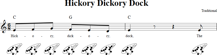 Hickory Dickory Dock 12-hole Ocarina Tab