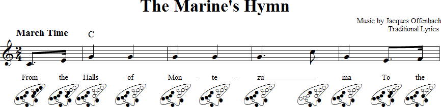 The Marine's Hymn 12-hole Ocarina Tab