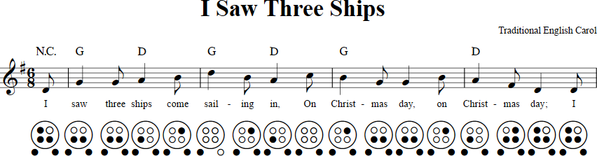 I Saw Three Ships 6-hole Ocarina Tab