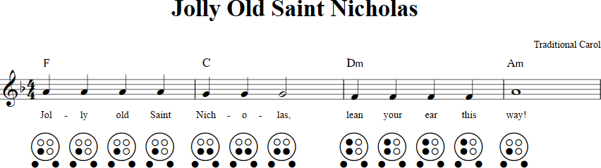 Jolly Old Saint Nicholas 6-hole Ocarina Tab