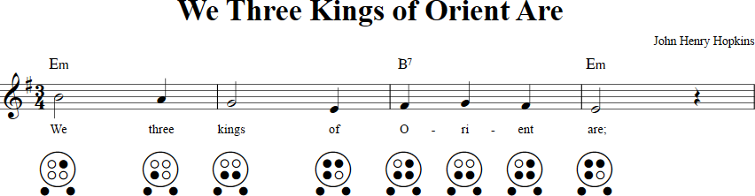 We Three Kings of Orient Are 6-hole Ocarina Tab